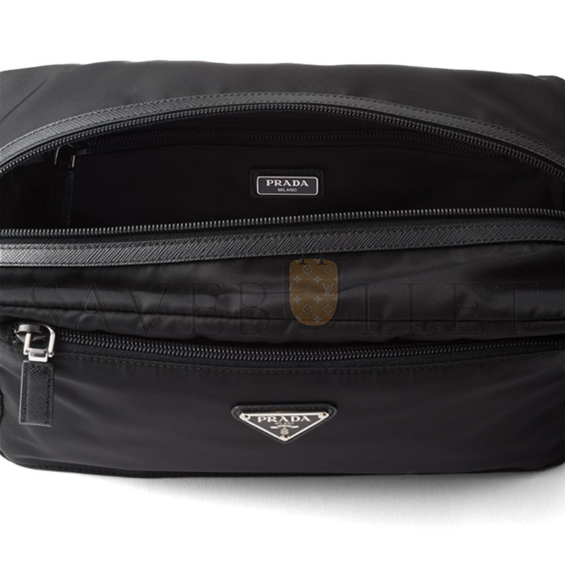 Pra*a re-nylon and saffiano leather travel pouch 2na029 (26*14*12cm)